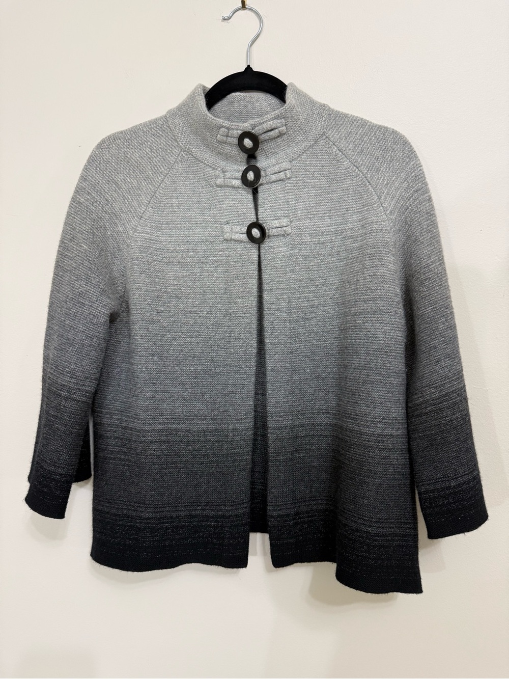 Jones New York Signature Ombre Wool Blend Cardigan Grey Mock Neck L Career Chic